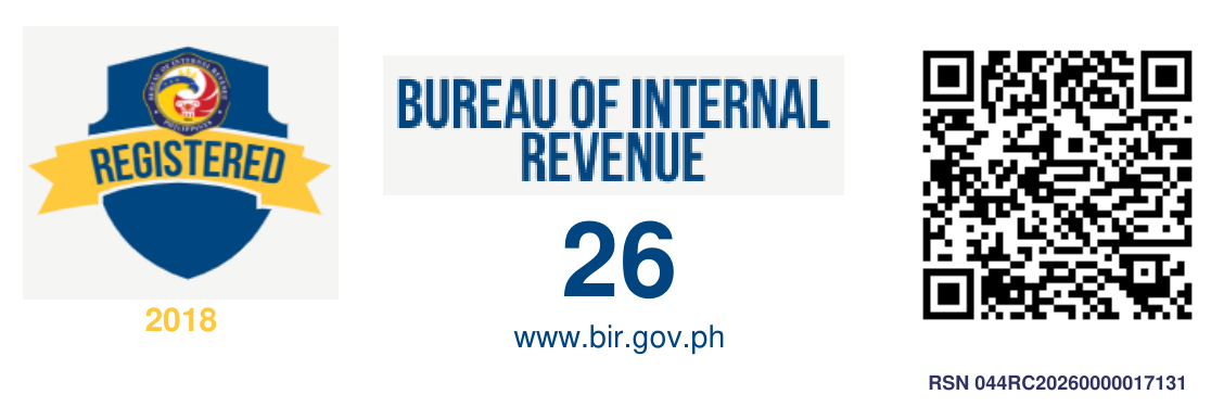 BIR registration seal badge for Polywick Graphics PH Corp., registered 2018, with verification QR code. RSN 044RC20260000017131.